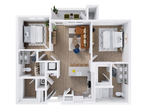 Floor plan for 2 beds, 2 baths, 1096 sqft